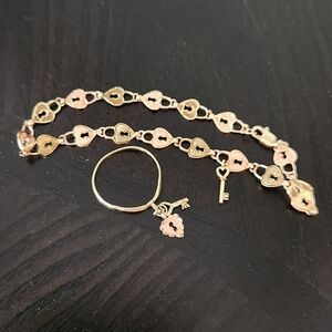 10k Gold Heart Key Bracelet and Ring Set
